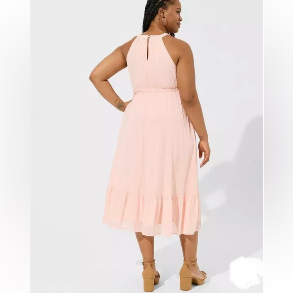 Torrid Pink Clip Dot Tiered Dress Maxi Size 1X(14-16) New - Picture 3 of 12